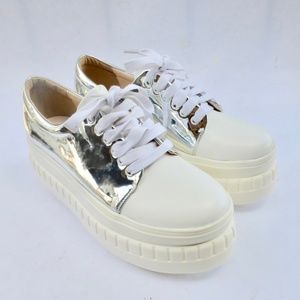 Cool Metallic Silver & White Platform Sneakers